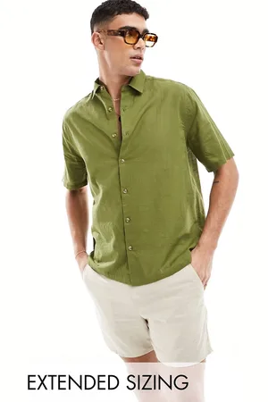 ASOS Camisa holgada de manga corta de tejido efecto lino de -Verde