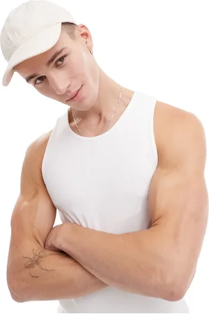 River Island Camiseta sin mangas de canalé blanca de