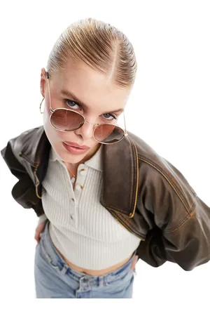 ASOS Gafas de sol doradas redondeadas de metal con lentes marrón claro de