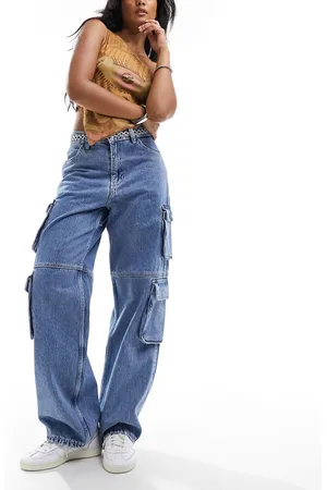 Dr Denim Vaqueros cargo de talle alto, pernera recta y corte holgado con lavado retro Donna de -Azul