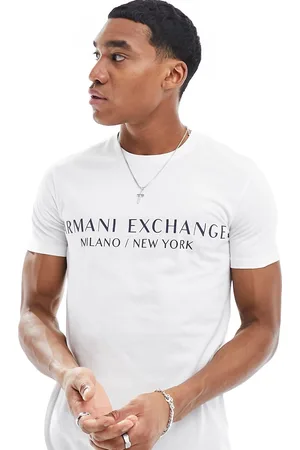 Armani Exchange Camiseta blanca con logo lineal de