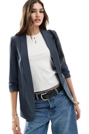 Pieces® Americana azul degradado con mangas fruncidas de
