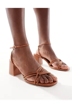 MANGO Sandalias color de tacón con puntera cuadrada y diseño de tiras de -Marrón