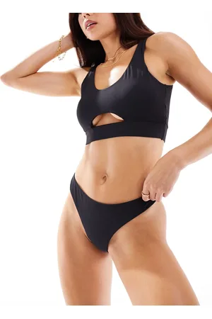 VERO MODA Braguitas de bikini brasileñas negras de pernera alta con parte delantera de pico Mix & Match de