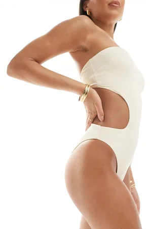ASOS Trikini color con escote palabra de honor de canalé Emily de -Blanco