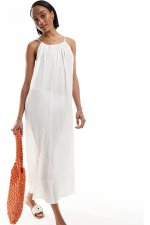 ASOS Vestido playero largo color con bajo escalonado de plumeti texturizado de Tall-Blanco
