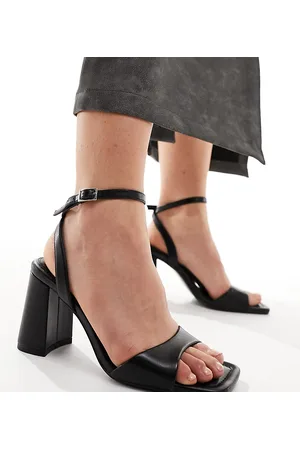 ASOS Sandalias negras minimalistas de tacón grueso de poliuretano Hotel de Wide Fit-Negro