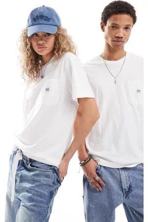 Lee Camiseta color unisex holgada de estilo worker con etiqueta en el bolsillo de -Blanco