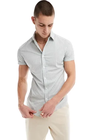 ASOS Camisa de oficina verde claro entallada a rayas con mangas vueltas de
