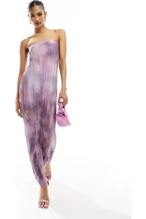 In The Style Vestido largo morado estampado y plisado con escote palabra de honor exclusivo de -Multicolor