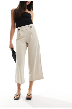 JDY Pantalones de sastre capri color de pernera ancha de (parte de un conjunto)-Beis neutro