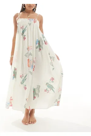 ASOS Vestido playero largo de corte trapecio con estampado de postales de -Multicolor