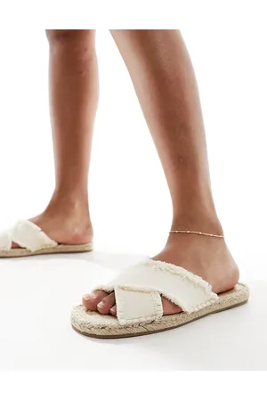 South Beach Sandalias color estilo alpargatas con correas cruzadas de tejido efecto lino de -Blanco