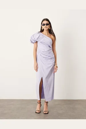 ASOS Vestido largo asimétrico fruncido de -Morado