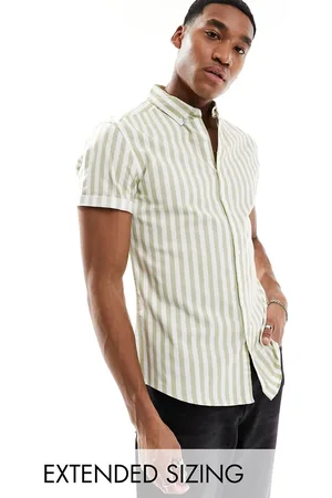 ASOS Camisa oxford a rayas verdes de corte slim y tejido elástico de