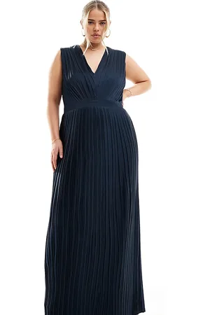 TFNC Vestido de dama de honor largo plisado de satén de