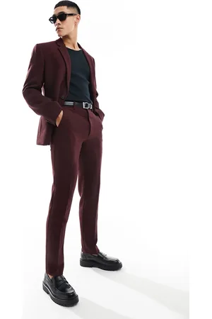 ASOS Pantalones de traje de corte slim de sarga de mezcla de lana de -Rojo