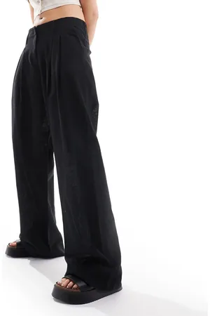 Monki Pantalones de sastre negros de pernera ancha de mezcla de lino de