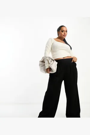 ASOS Pantalones negros de pernera ancha con parte delantera depurada de ASOS DESIGN Curve