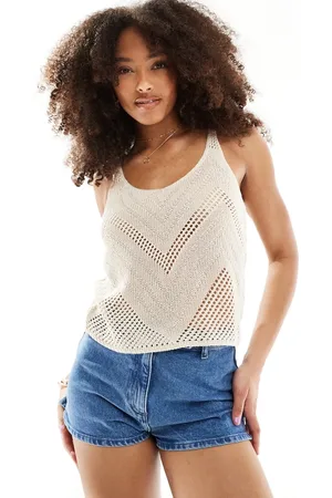 JDY Camiseta color de tirantes con diseño bordado de punto de -Blanco