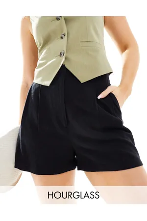ASOS Pantalones cortos negros de talle alto y detalle de costuras de mezcla de lino de Hourglass