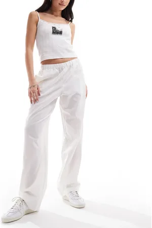 Monki Pantalones blancos de pernera ancha de mezcla de lino de