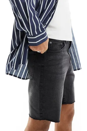 ADPT. Pantalones cortos vaqueros negro lavado de corte ancho con diseño recortado de