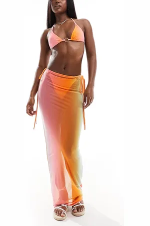 Simmi London Falda playera naranja y rosa de corte recto con estampado degradado de malla de SIMMI (parte de un conjunto)-Multicolor
