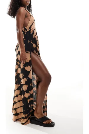ASOS Vestido playero largo multicolor plisado con efecto tie dye de