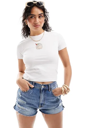 JJXX Camiseta blanca con diseño encogido y estampado de margarita de -Blanco