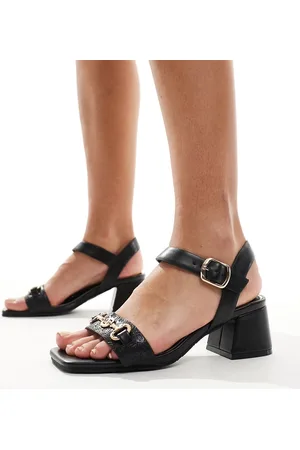 River Island Sandalias negras con tacón grueso y bridón de