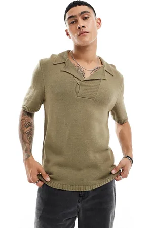 ASOS Polo con muesca en el cuello de punto grueso de -Verde