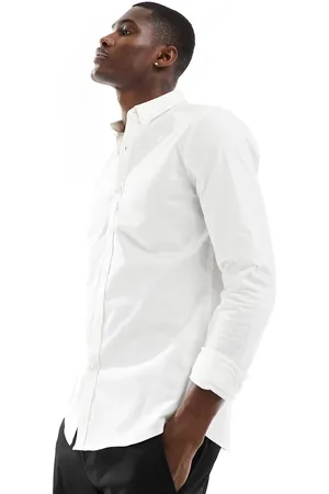 New Look Camisa blanca ajustada de manga larga de
