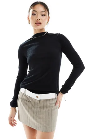 River Island Top de manga larga con cuello alto de tejido cepillado de