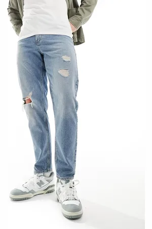 ASOS Vaqueros azules rígidos clásicos con lavado claro y diseño rasgado de