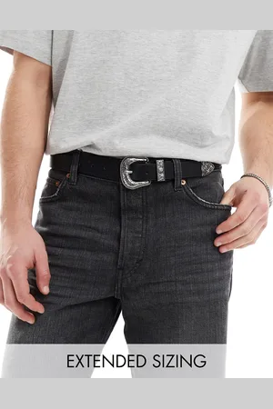 ASOS Cinturón de cuero sintético con hebilla plateada de estilo wéstern de