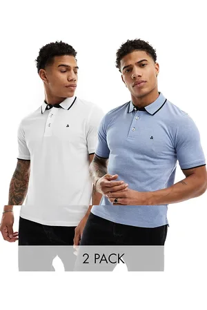 JACK & JONES Pack de 2 polos con ribetes de color azul y blanco de piqué de