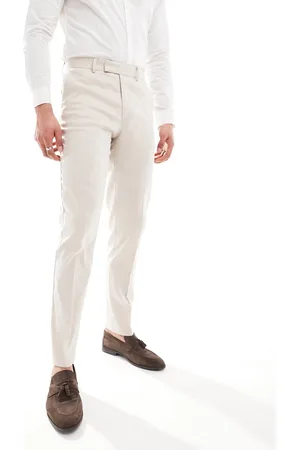 ASOS Pantalones de traje color de corte slim de mezcla de lino de -Beis neutro
