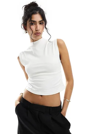 New Look Top blanco hueso sin mangas con laterales fruncidos de