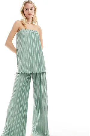 4th & Reckless Pantalones verde plisados de pernera ancha exclusivos de (parte de un conjunto)-Negro