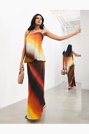 ASOS Falda larga a rayas en tonos atardecer degradadas de corte al bies de (parte de un conjunto)-Multicolor