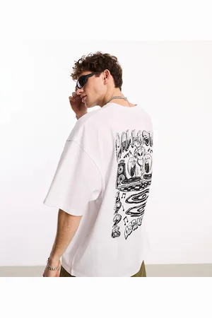 COLLUSION Camiseta blanca de corte skater con estampado gráfico de alien de