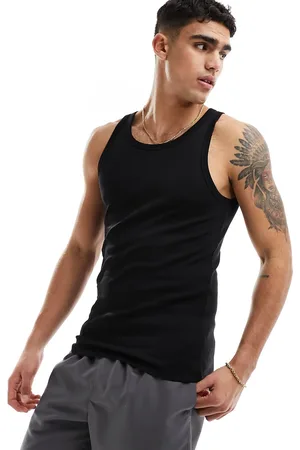 New Look Camiseta negra sin mangas ajustada de canalé de