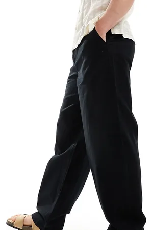 ASOS Chinos negros de corte ancho de mezcla de lino de