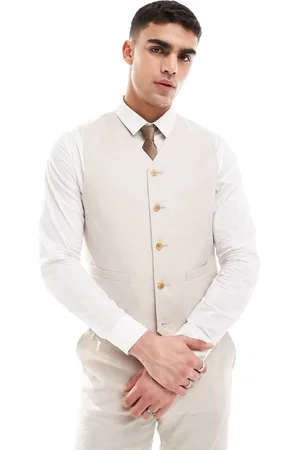 ASOS Chaleco de traje color de corte slim de mezcla de lino de -Beis neutro