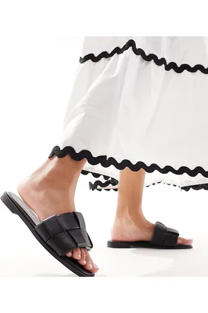 London Rebel Sandalias negras con pala con diseño entretejido grande de