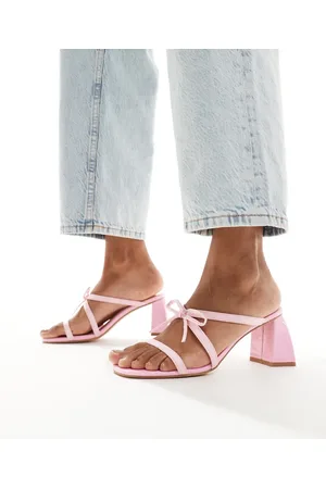 London Rebel Sandalias rosas de tacón con lazo de