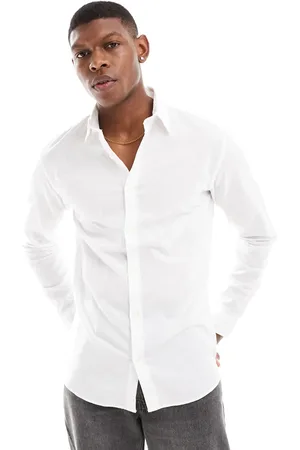 JACK & JONES Camisa blanca de manga larga de mezcla de lino de