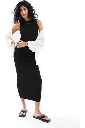 ASOS Vestido midi estilo camiseta sin mangas con diseño reforzado años 90 de canalé de