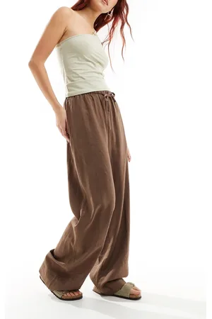 Weekday Pantalones marrones de mezcla de lino Mia de